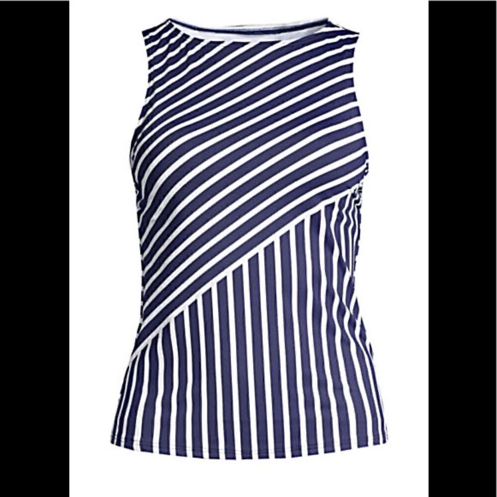 Land’s End Plus reg size high neck tankini blue white soft cup various sizes - Picture 2 of 5